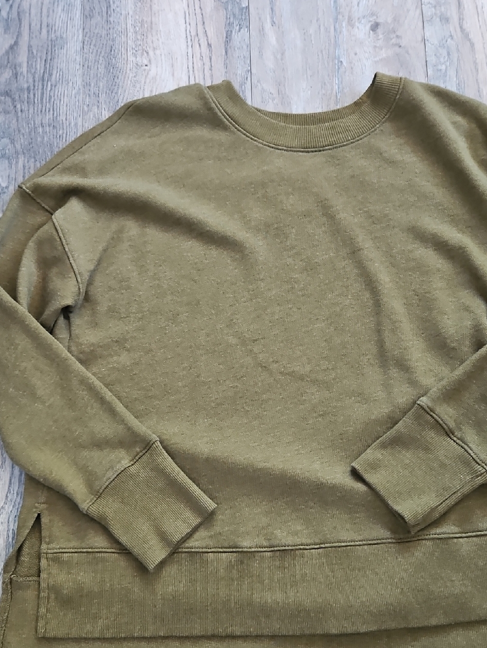 Olive Green Crewneck Sweatshirt Womens Slitted Sides